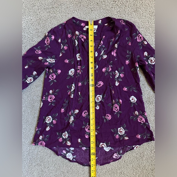 Monday Fun Pleated Floral Flowy 3/4 Sleeve Boho Blouse Top Purple Size XS - Picture 7 of 10